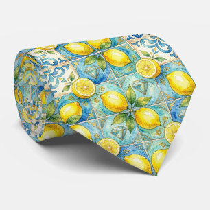 Amalfi-Zitrone-Mittelmeer-Faux-Diamanten-Faux-Seid Krawatte