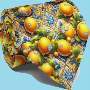 Amalfi-Zitrone-Mittelmeer-Faux-Diamanten-Faux-Seid Krawatte