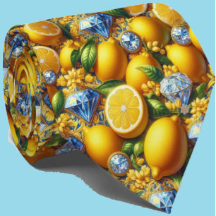Amalfi-Zitrone-Mittelmeer-Faux-Diamanten-Faux-Seid Krawatte