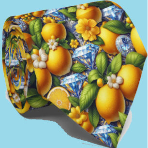 Amalfi-Zitrone-Mittelmeer-Faux-Diamanten-Faux-Seid Krawatte