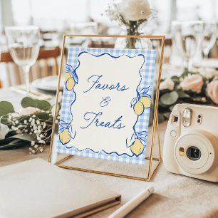Amalfi-Zitronen-Blau-Gingham-Geschenke & Süßigkeit Poster