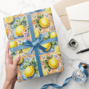 Amalfi-Zitronen, Diamanten und mediterrane Fliesen Geschenkpapier