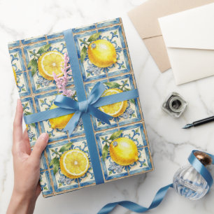Amalfi-Zitronen, Diamanten und mediterrane Fliesen Geschenkpapier