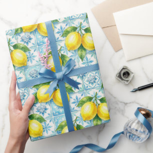 Amalfi-Zitronen, Diamanten und mediterrane Fliesen Geschenkpapier