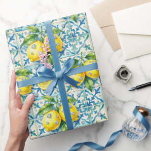 Amalfi-Zitronen, Diamanten und mediterrane Fliesen Geschenkpapier