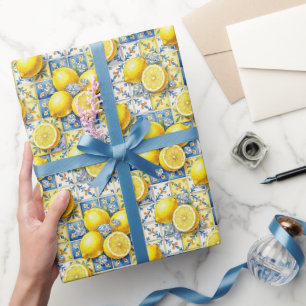 Amalfi-Zitronen, Diamanten und mediterrane Fliesen Geschenkpapier