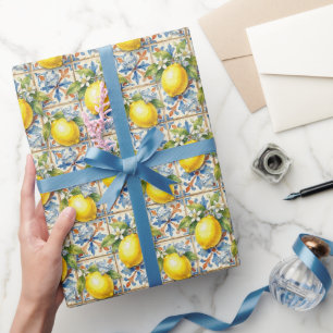 Amalfi-Zitronen, Diamanten und mediterrane Fliesen Geschenkpapier