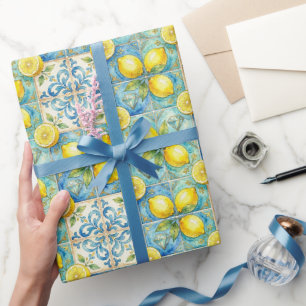 Amalfi-Zitronen, Diamanten und mediterrane Fliesen Geschenkpapier