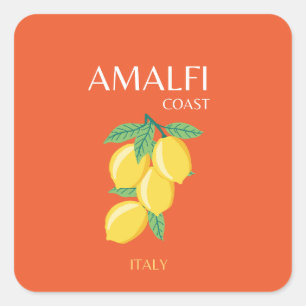 Amalfiküste, Italien, Reisekunst, Retro, Orange Quadratischer Aufkleber