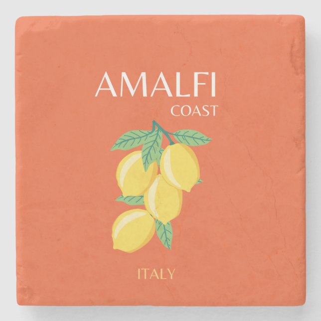 Amalfiküste, Italien, Reisekunst, Retro, Orange Steinuntersetzer (Vorderseite)