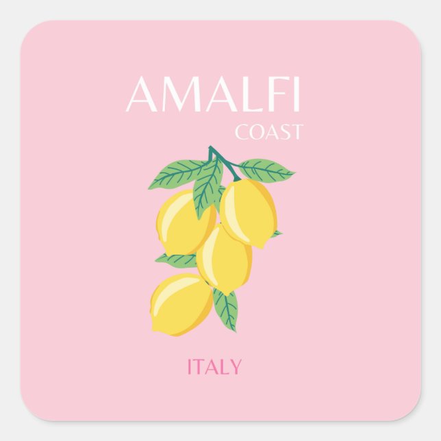 Amalfiküste, Preppy Art, Rosa Quadratischer Aufkleber (Vorderseite)