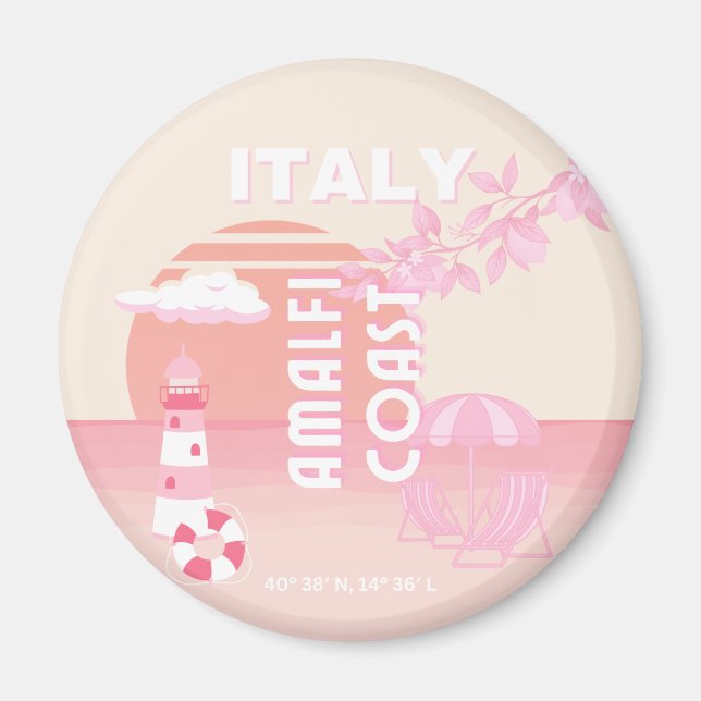 Amalfiküste, Reisekunst, Preppy Travel, Pastell Magnet (Vorne)