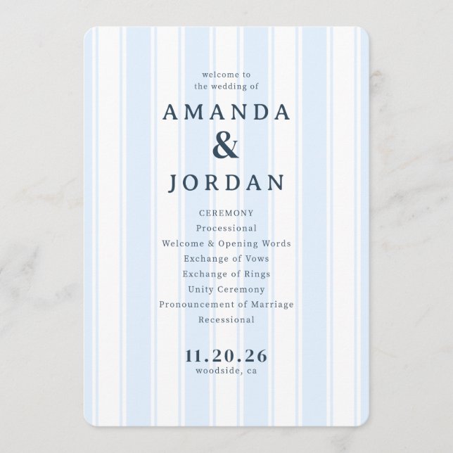 Amanda & Jordan Elegant Blue Vertical Ceremony Programm (Vorderseite)