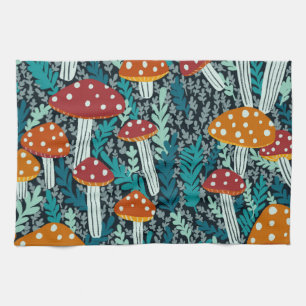 Amanita Magic Mushroom Fern Forest Pattern Geschirrtuch