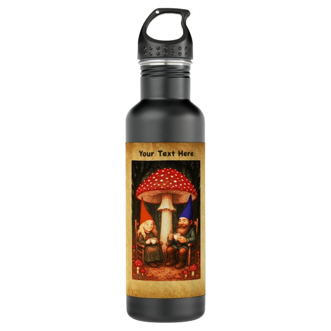 Amanita Mushroom und Gnomes Edelstahlflasche (Vorderseite)