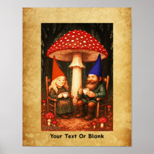 Amanita Mushroom und Gnomes Poster