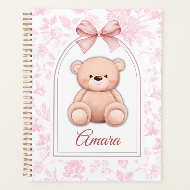 Amara | Benutzerdefiniertes rosa Teddy-Bär-Kinderz Planer (Vorderseite)