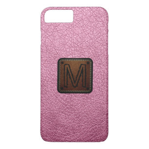 Amaranth rosa Leather Look Monogram iPhone 8 Plus/7 Plus Hülle
