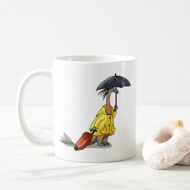 Amargasaurus mit Regenschirm und Koffer. Kaffeetasse (Mit Donut)