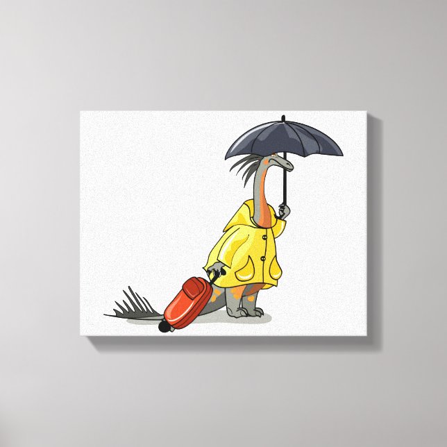 Amargasaurus mit Regenschirm und Koffer. Leinwanddruck (Vorderseite)
