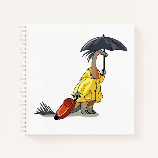 Amargasaurus mit Regenschirm und Koffer. Notizbuch (Vorderseite)