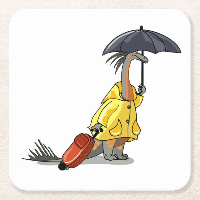 Amargasaurus mit Regenschirm und Koffer. Rechteckiger Pappuntersetzer (Vorderseite)