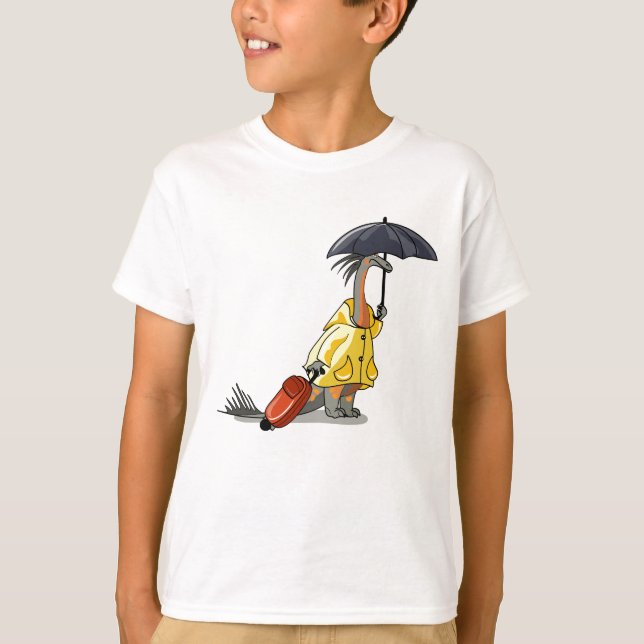 Amargasaurus mit Regenschirm und Koffer. T-Shirt (Vorderseite)