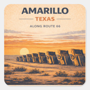 Amarillo Route 66 Sonnenuntergangs-Hochstraße-Aufk Quadratischer Aufkleber