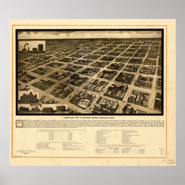Amarillo Texas 1912 Antique Panoramabalkarte Poster (Vorne)