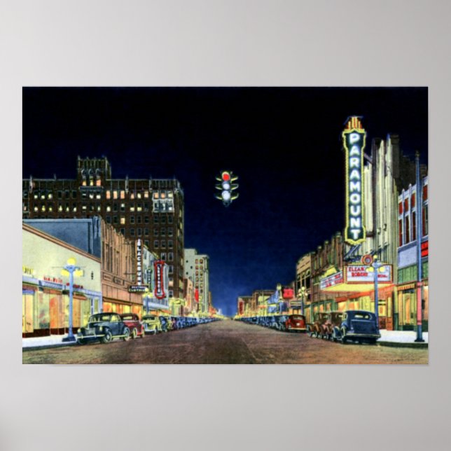 Amarillo Texas Polk Street Night View 1940 Poster (Vorne)
