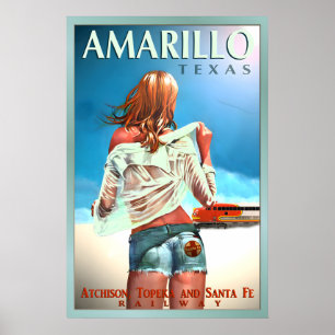 AMARILLO Texas Santa Fe Eisenbahn Neu Original Poster