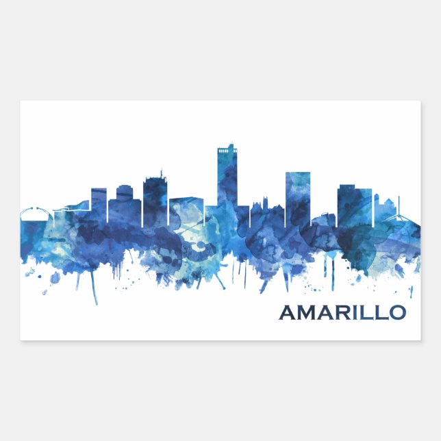 Amarillo Texas Skyline Blue Rechteckiger Aufkleber (Vorderseite)
