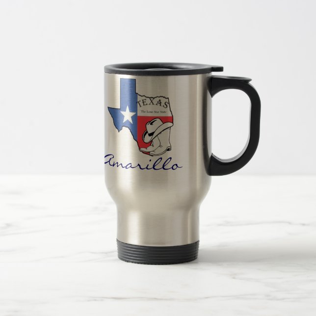 Amarillo Texas Staat Map mit Star, Boots, Hat-Tass Reisebecher (Rechts)