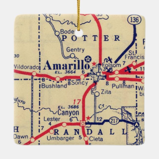 Amarillo TX Vintage Karte Keramikornament (Rückseite)