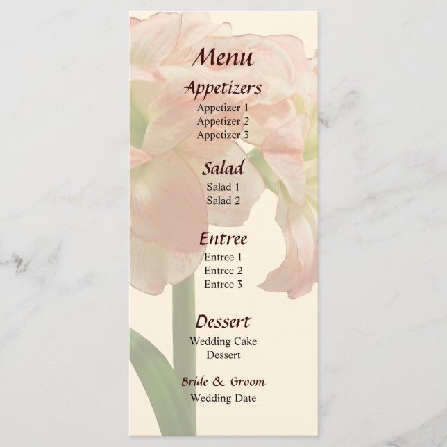 Amaryllis Aphrodite Wedding Menu Menükarte (Vorderseite)
