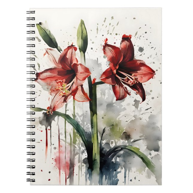 Amaryllis - Aquarellblumen Notizblock (Vorderseite)