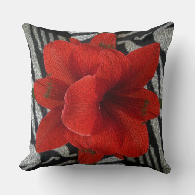 Amaryllis auf Zebra-Druck-grafischem mit Kissen (Vorderseite)