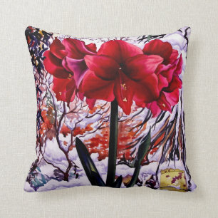 Amaryllis durch Schnee-Fenster Kissen