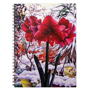 Amaryllis durch Schnee-Fenster Notizblock