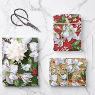 Amaryllis, Holly & Doves Geschenkpapier Set