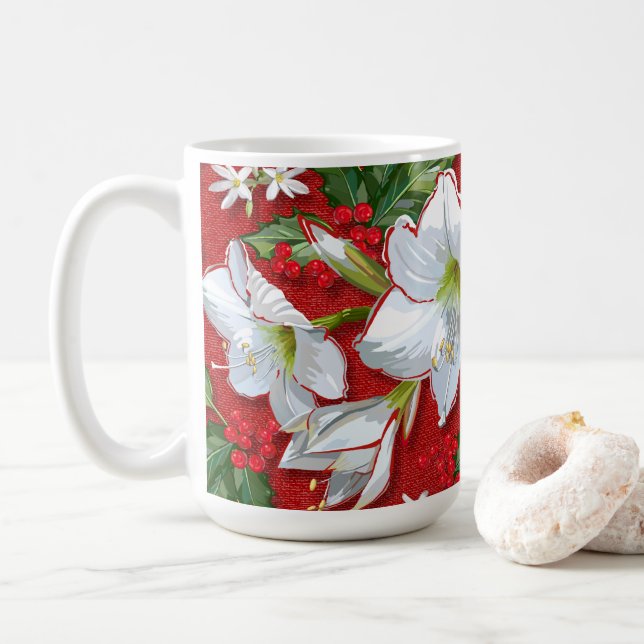 Amaryllis & Holly Red Christmas Kaffeetasse (Mit Donut)