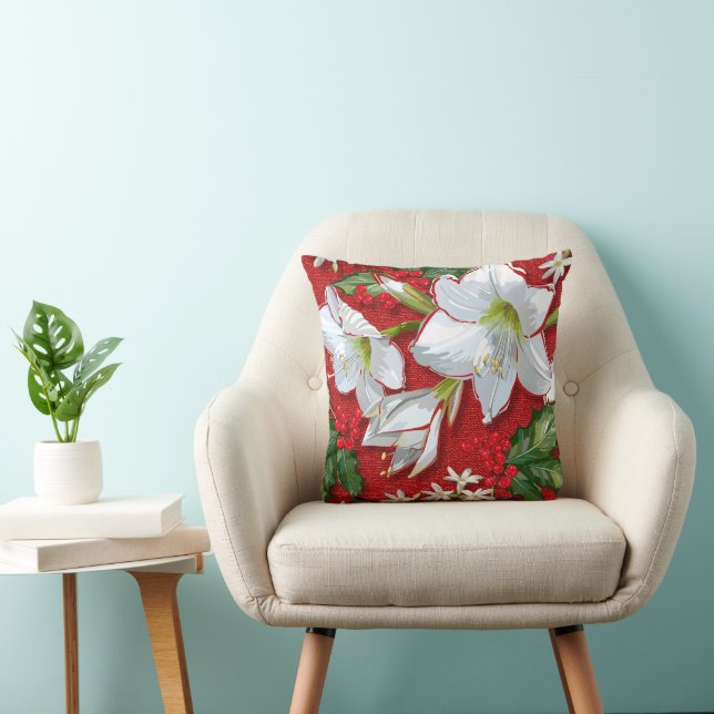 Amaryllis & Holly Red Christmas Kissen (Stuhl )