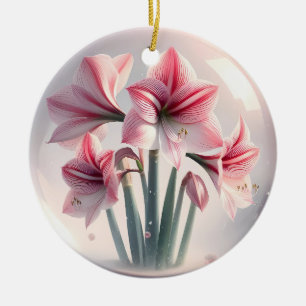 Amaryllis Pink Weiße Blume Keramik Ornament