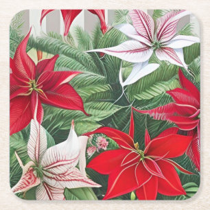 Amaryllis Poinsettia Hybrid AI Art Rechteckiger Pappuntersetzer