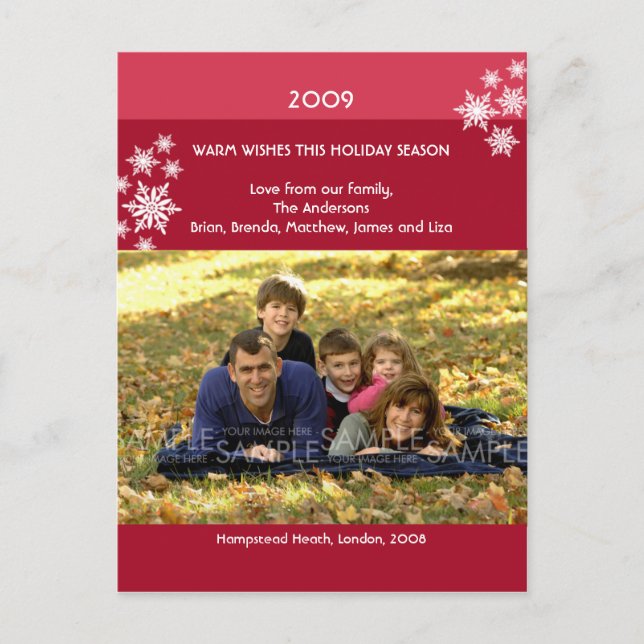Amaryllis Snowflakes: Christmas Foto Postcard Feiertagspostkarte (Vorderseite)