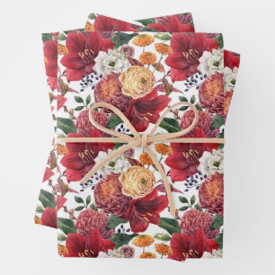 Amaryllis und Chrysanthemums Blumenmuster Geschenkpapier Set