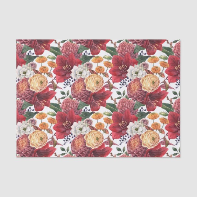 Amaryllis und Chrysanthemums Blumenmuster Seidenpapier (Vorderseite)
