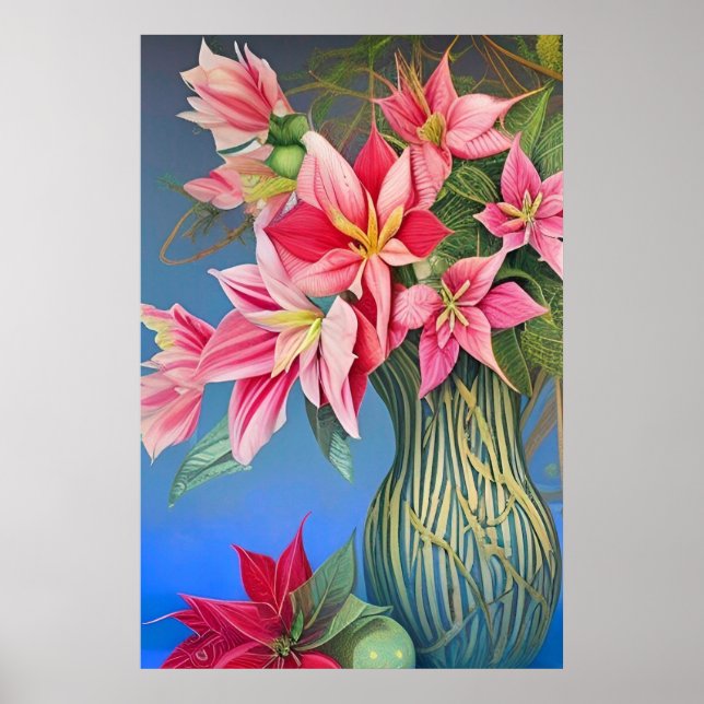 Amaryllis und Poinsettia Bouquet Poster (Vorne)