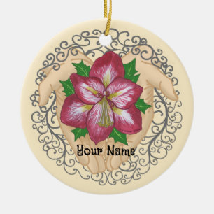 Amaryllisblumen in Händen Keramik Ornament