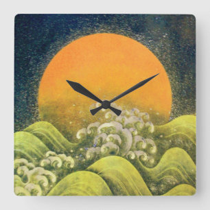 AMATERASU, SUN GODDESS, gelb grün Quadratische Wanduhr